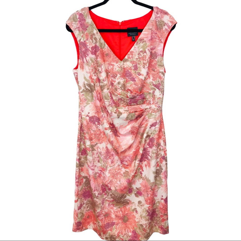 Adrianna Papell Coral Pink Floral Sleeveless Sheath Dress